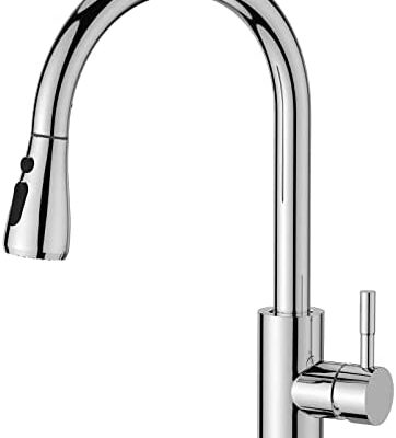 FORIOUS Kitchen Sink Taps Mixer with Pull Out Spray, Swivel Single Handle High Arc Pull Down Stainless Steel Kitchen Faucet for UK Standard Fittings, Chrome