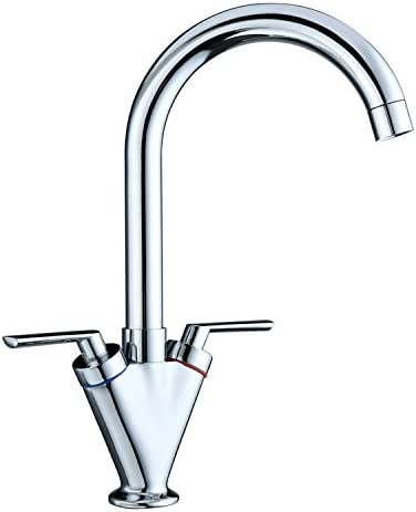 Funime® Kitchen Sink Mixer Taps Monobloc Swivel Spout Chrome Brass Dual Lever with Hoses, DT03A