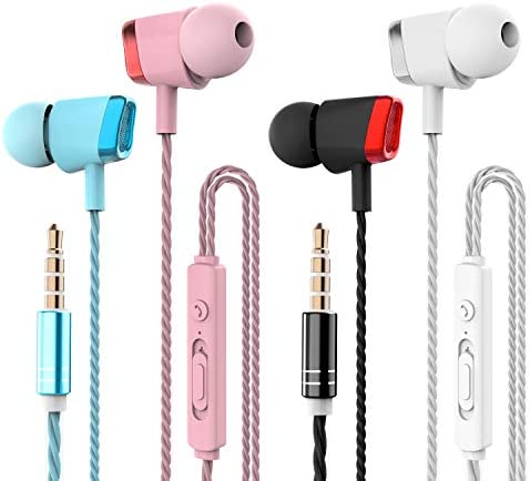 CBGGQ 4 Packs Earphones, Noise Isolating In-Ear Headphones with Pure Sound and Powerful Bass, Earbuds with Microphone & Volume Control, Headphones for iOS and Android Smartphones, Laptops, Gaming,etc