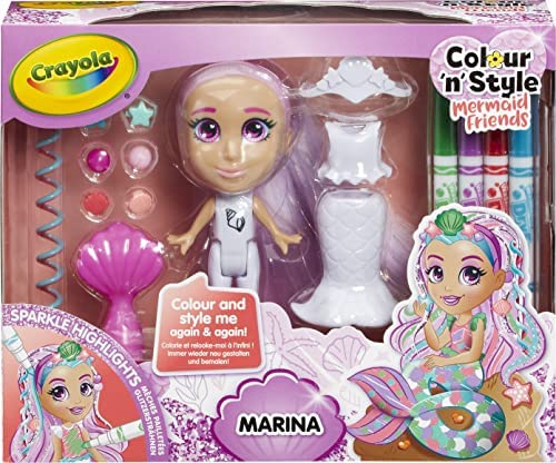 CRAYOLA Colour ‘n’ Style Mermaid Friends: Marina | Colour & Style Your Own Mermaid, Again and Again! (Includes Magic Dry-Erase Pens) | Ideal For Kids Aged 3+