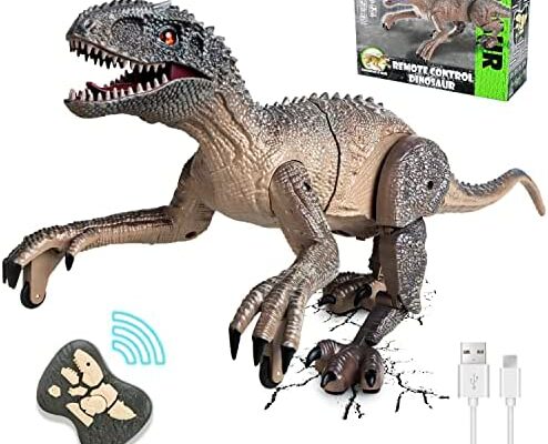 Kizmyee Remote Control Dinosaur Toys for Boys 2.4Ghz RC Realistic T-Rex Dinosaur Robot Walking and Roaring with LED Light for Kids Girls Toddler