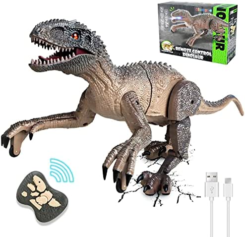 Kizmyee Remote Control Dinosaur Toys for Boys 2.4Ghz RC Realistic T-Rex Dinosaur Robot Walking and Roaring with LED Light for Kids Girls Toddler
