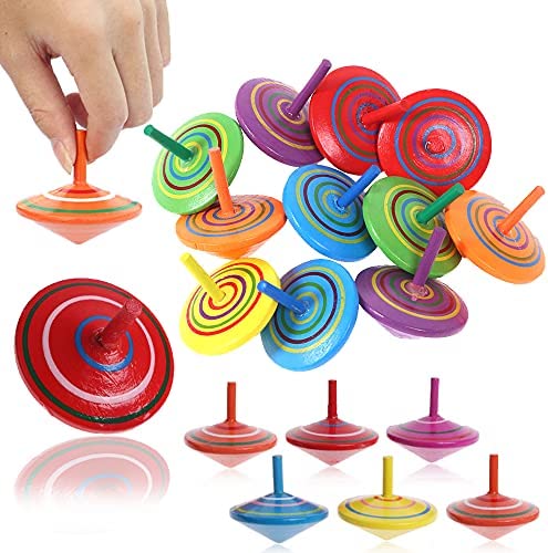 Wooden Spinning Top, 20Pcs Colorful Handmade Painted Wood Spinning Top Toy Desktop Flat Wooden Peg-Top Gyro Toy Children Kids Gift for Kids Children