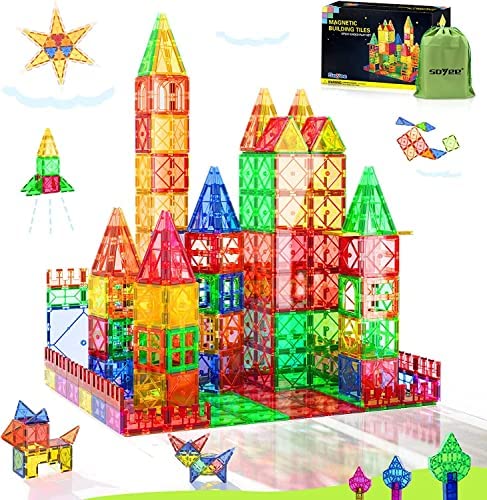 Magnetic Tiles Building Blocks for Kids Magnetic Construction Toy Set 52PCS Learning Educational Toys for Boys Girls Construction Playset Kids Gift Idea