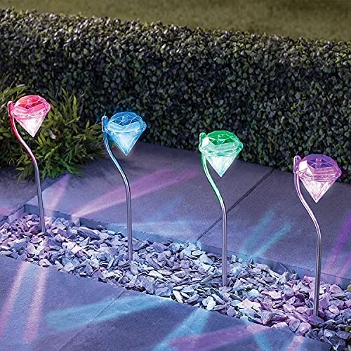 4 X Garden Solar Lights LED Colour Changing Diamond Solar Lights for Garden, Patio, Yard, Flowerbed, Parties