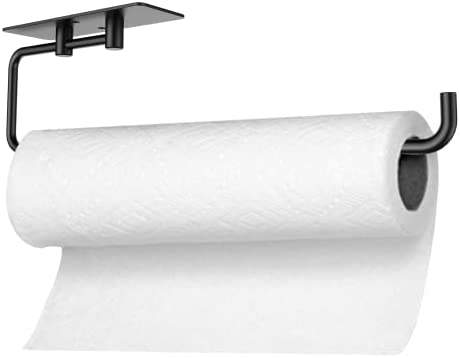 NileHome Paper Towel Holder Kitchen towel hook toilet SUS304 stainless steel roll paper holder Hotel toilet roll paper holder Kitchen toilet paper holder with 3M adhesive and screw bag – black
