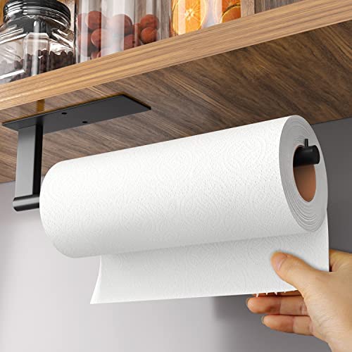 Kitchen Roll Holder Under Cabinet, Stainless Steel Paper Towel Holder Matte Black, Self-Adhensive Kitchen Towel Rack Wall-Mounted, Suitable for Pantry, Kitchen, Bathroom
