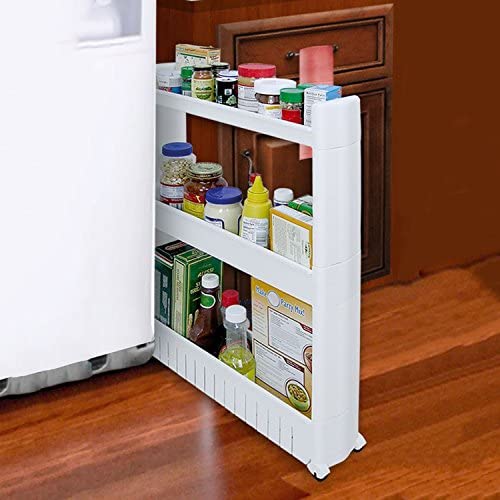 Taylor & Brown 3-Tier Slim Slide Out Kitchen Trolley, Storage Shelf, Moving Wall Cabinets Tower Holder Rack on Wheels, Rolling Storage Unit Cart for Kitchen/Laundry/Bathroom
