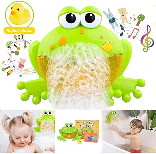 HengGL Baby Bath Bubble Toys Set, Automatic Frog Bubble Maker Kids Bath Bubble Machine with 12 Music Baby Fun Bath Toys