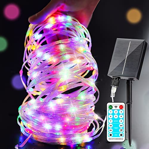 RJEDL Solar String Rope Lights Outdoor Multicolor, 45M 280 LED Fairy Lights with 8 Modes, Upgrade Solar Panels Waterproof PVC Rope Outdoor Decorative for Garden Fence, Patio, Tree, Party, Multicolor