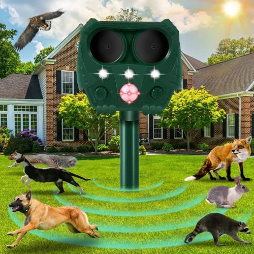 Cat Repellent, Waterproof Cat Repellent, Garden Solar Animal Deterrent, Ultrasonic Cat Scarer with 5 Adjustment Modes and PIR Motion Sensor, Cat Deterrents for Gardens to Drive Dog, Fox, Wild Animals